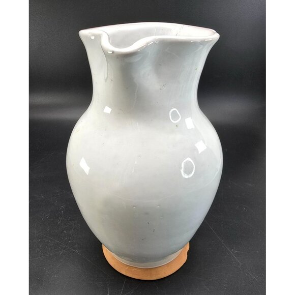 Vintage Italian Large White Ceramic Pitcher Vase With Natural Handle Base CM2115 - Picture 7 of 9